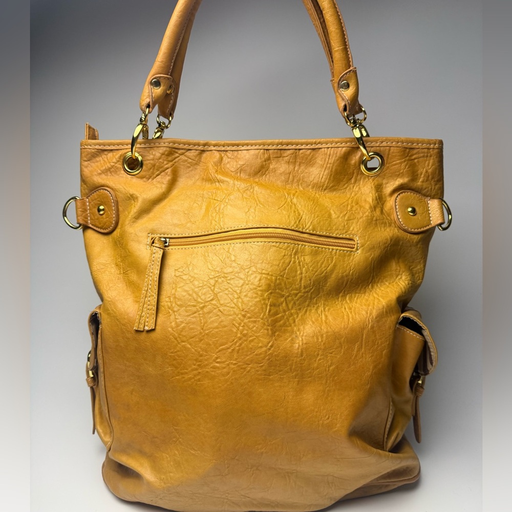 Large Faux Leather Hobo Shoulder Bag in Honey Tan with Gold Hardware
